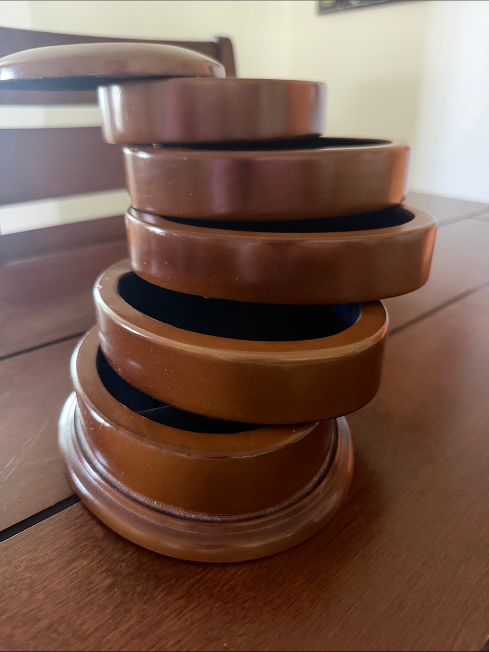 VINTAGE 5-Tier Swivel Tower Wooden Jewelry Box Black Velvet Lined Organizer